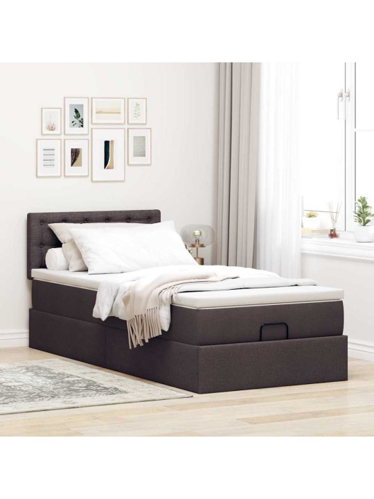 OTTOMANI VOODI MADRATSITA JA LED, TUMEPRUUN, 90X200 CM, KANGAS