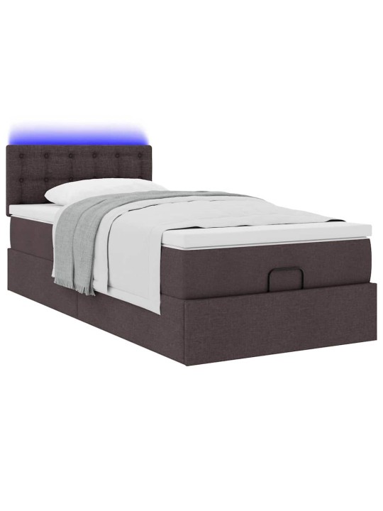 OTTOMANI VOODI MADRATSITA JA LED, TUMEPRUUN, 90X200 CM, KANGAS