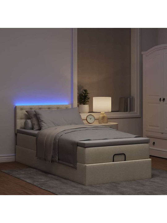 OTTOMANI VOODI MADRATSITA JA LED, KREEMJAS, 90X200 CM, KANGAS