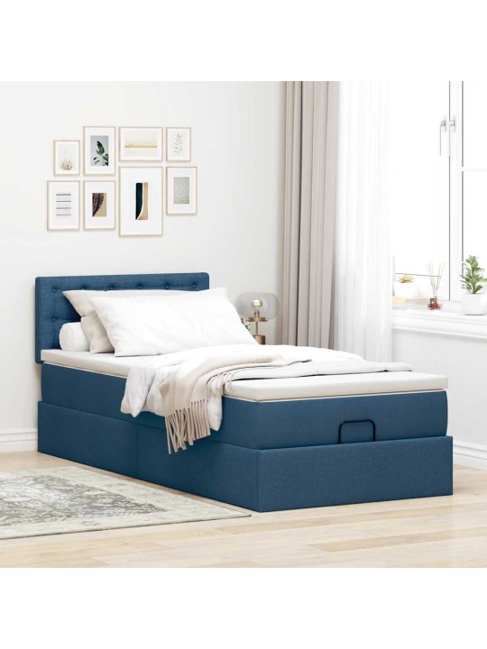 OTTOMANI VOODI MADRATSITA JA LED, SININE, 90X200 CM, KANGAS