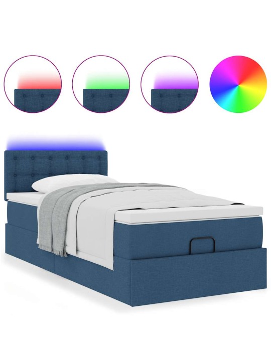 OTTOMANI VOODI MADRATSITA JA LED, SININE, 90X200 CM, KANGAS