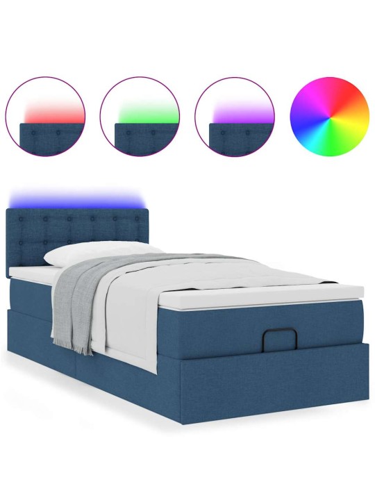 OTTOMANI VOODI MADRATSITA JA LED, SININE, 100X200 CM, KANGAS