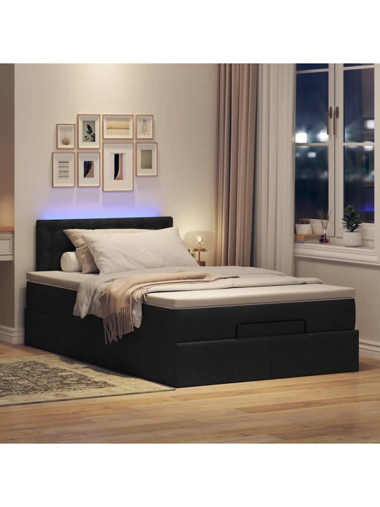 OTTOMANI VOODI MADRATSI JA LED, MUST, 120X190 CM, KANGAS