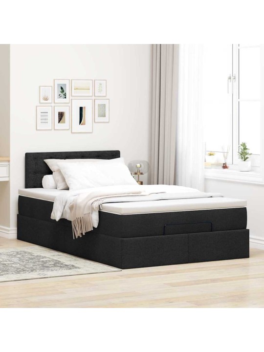 OTTOMANI VOODI MADRATSI JA LED, MUST, 120X190 CM, KANGAS