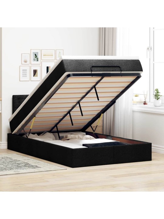 OTTOMANI VOODI MADRATSI JA LED, MUST, 120X190 CM, KANGAS