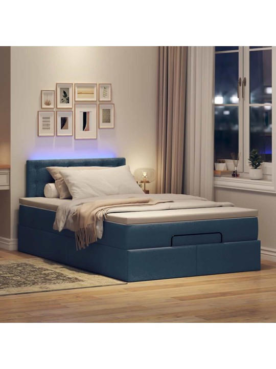 OTTOMANI VOODI MADRATSITA JA LED, SININE, 120X200 CM, KANGAS