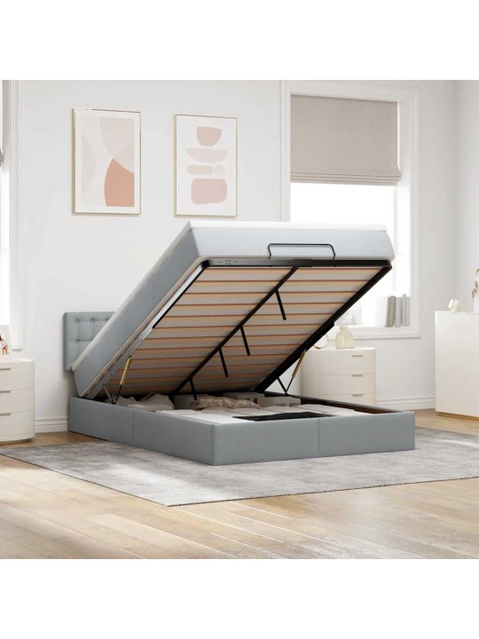 OTTOMANI VOODI MADRATSITA JA LED, HELEHALL, 140X190CM, KANGAS