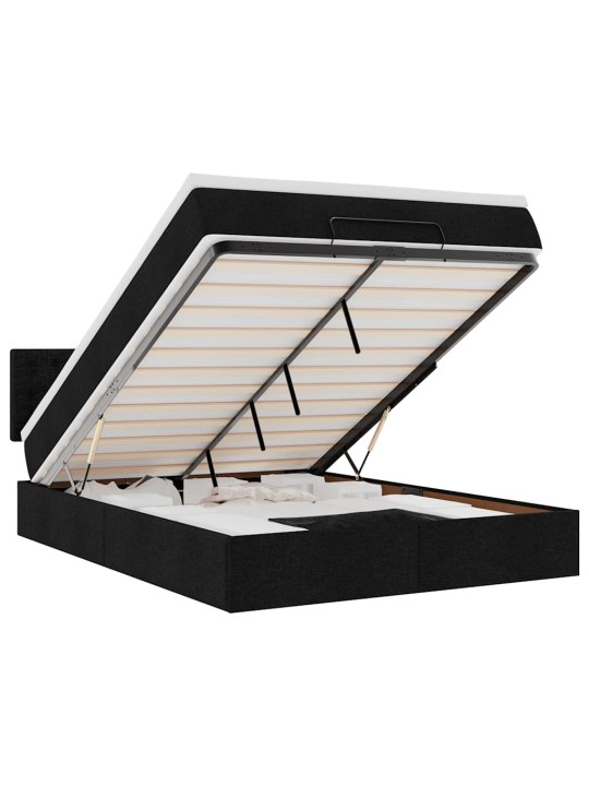 OTTOMANI VOODI MADRATSITA JA LED, MUST, 140X190 CM, KANGAS