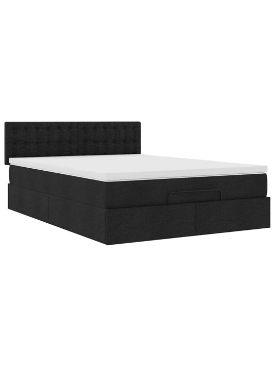 OTTOMANI VOODI MADRATSITA JA LED, MUST, 140X190 CM, KANGAS