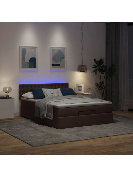 OTTOMANI VOODI MADRATSITA JA LED, TUMEPRUUN, 140X190CM, KANGAS