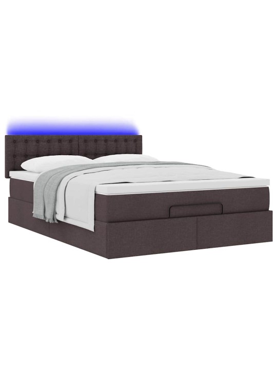OTTOMANI VOODI MADRATSITA JA LED, TUMEPRUUN, 140X190CM, KANGAS