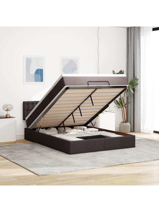OTTOMANI VOODI MADRATSITA JA LED, TUMEPRUUN, 140X190CM, KANGAS