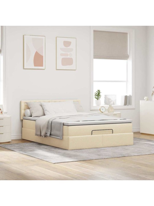 OTTOMANI VOODI MADRATSITA JA LED, KREEMJAS, 140X190 CM, KANGAS