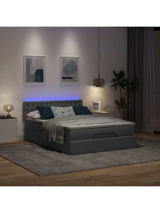 OTTOMANI VOODI MADRATSITA JA LED, TUMEHALL, 140X200 CM, KANGAS