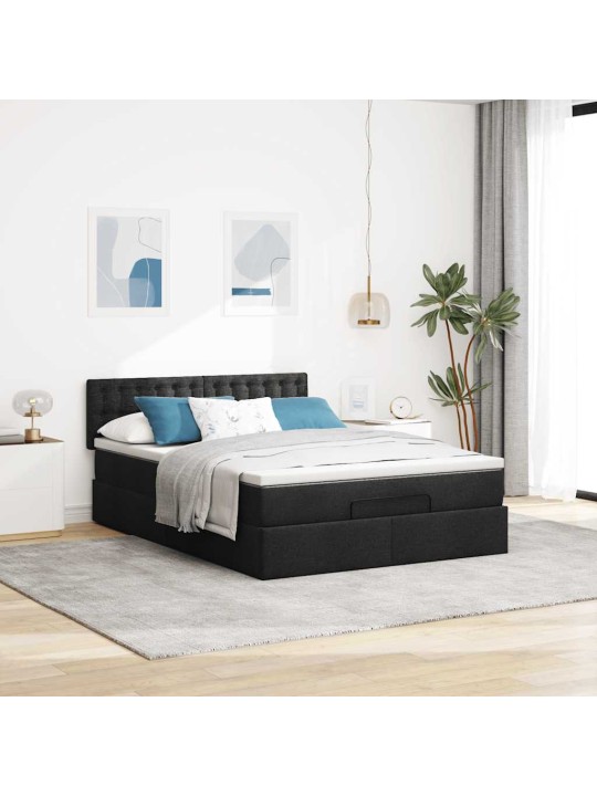OTTOMANI VOODI MADRATSITA JA LED, MUST, 140X200 CM, KANGAS