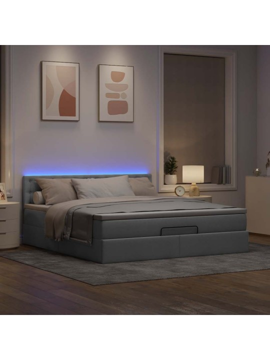 OTTOMANI VOODI MADRATSI JA LED, HELEHALL, 180X200CM, KANGAS