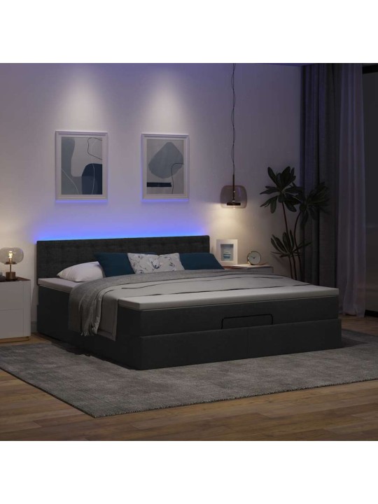OTTOMANI VOODI MADRATSI JA LED, MUST, 180X200CM, KANGAS