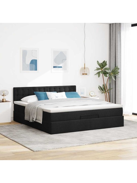 OTTOMANI VOODI MADRATSI JA LED, MUST, 180X200CM, KANGAS