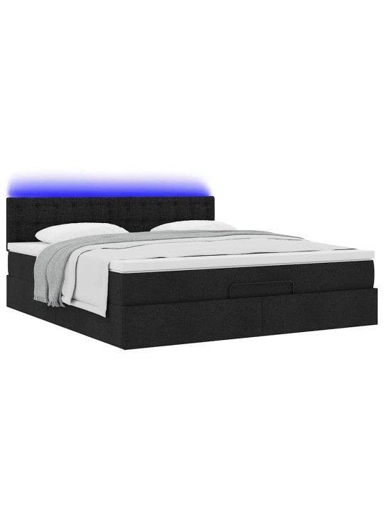 OTTOMANI VOODI MADRATSI JA LED, MUST, 180X200CM, KANGAS