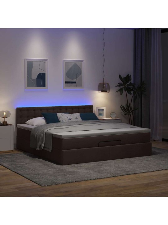 OTTOMANI VOODI MADRATSI JA LED, TUMEPRUUN, 180X200CM, KANGAS