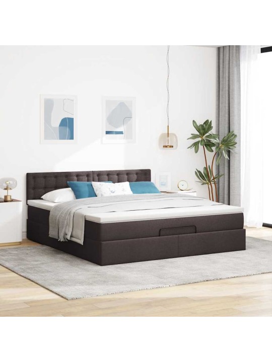 OTTOMANI VOODI MADRATSI JA LED, TUMEPRUUN, 180X200CM, KANGAS