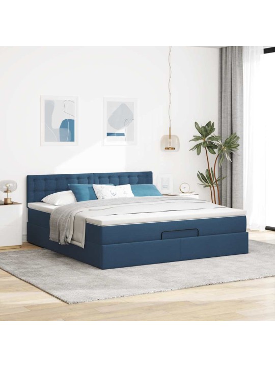 OTTOMANI VOODI MADRATSI JA LED, SININE, 180X200CM, KANGAS