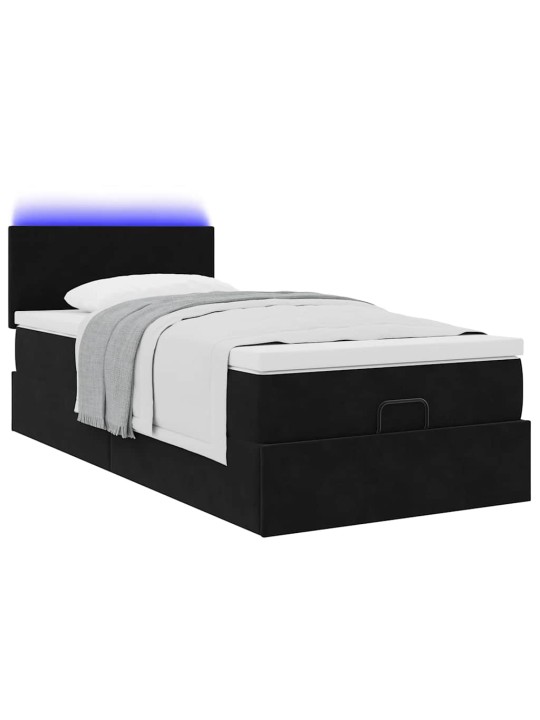 Ottomani voodi madratsi ja led, must, 80x200cm, samet