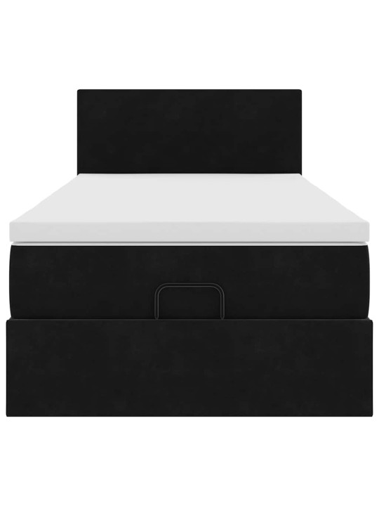 Ottomani voodi madratsi ja led, must, 80x200cm, samet