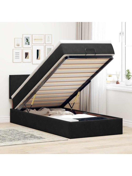 Ottomani voodi madratsi ja led, must, 80x200cm, samet