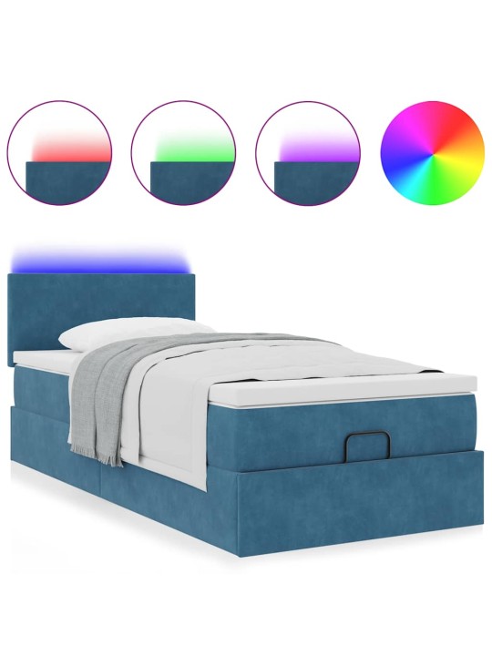 OTTOMANI VOODI MADRATSI JA LED, TUMESININE, 80X200CM, SAMET
