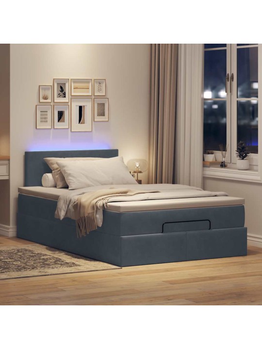 Ottomani voodi madratsi ja led, tumehall, 120x190cm, samet