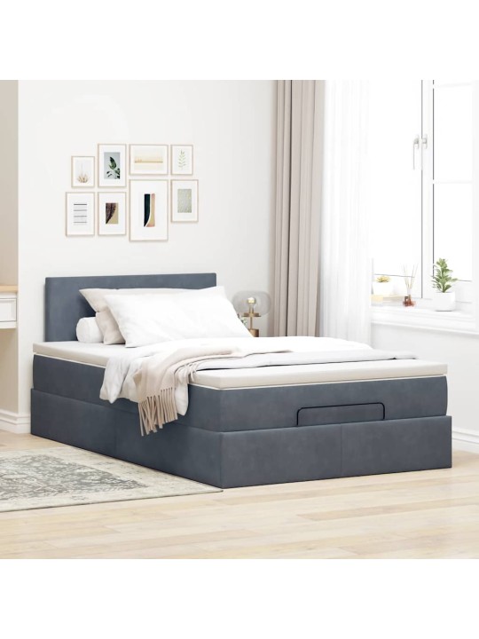 Ottomani voodi madratsi ja led, tumehall, 120x190cm, samet