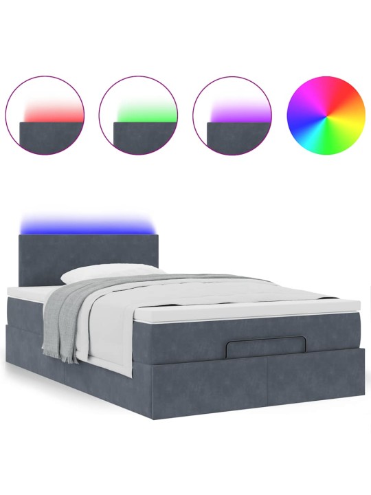 Ottomani voodi madratsi ja led, tumehall, 120x190cm, samet