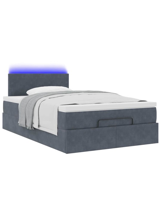 Ottomani voodi madratsi ja led, tumehall, 120x190cm, samet