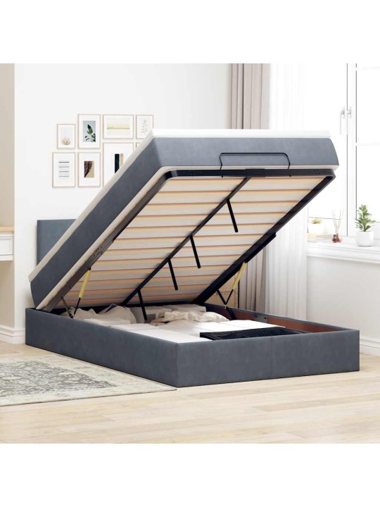 Ottomani voodi madratsi ja led, tumehall, 120x190cm, samet