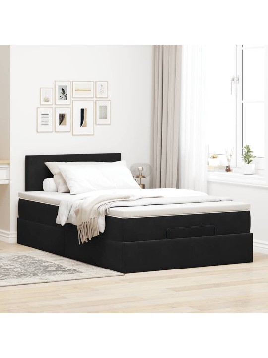 OTTOMANI VOODI MADRATSI JA LED, MUST, 120X190CM, SAMET