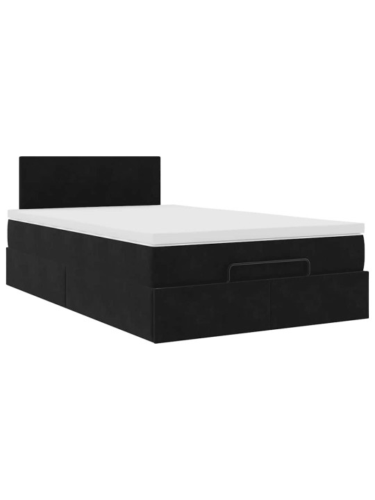 OTTOMANI VOODI MADRATSI JA LED, MUST, 120X190CM, SAMET