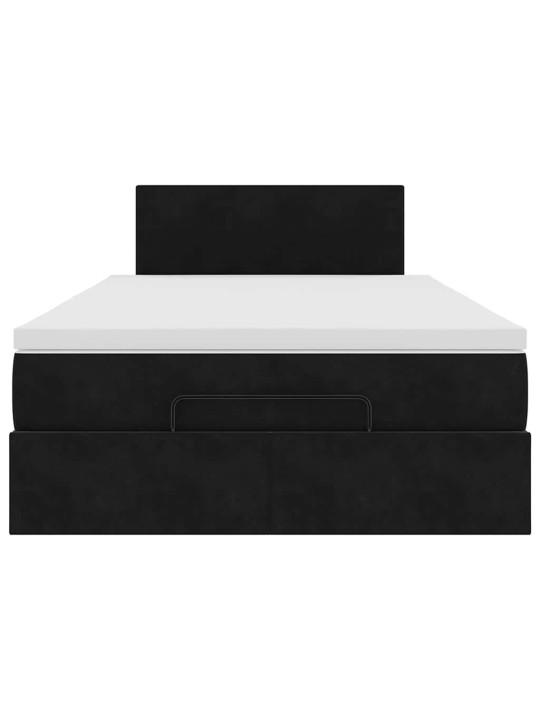 OTTOMANI VOODI MADRATSI JA LED, MUST, 120X190CM, SAMET