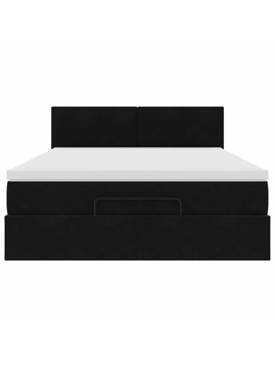 Ottomani voodi madratsiga ja led, must, 140x190cm, samet