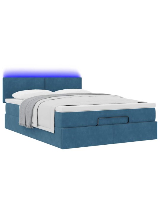 OTTOMANI VOODI MADRATSIGA JA LED, TUMESININE, 140X190CM, SAMET