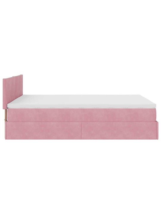 OTTOMANI VOODI MADRATSIGA JA LED, ROOSA, 140X190CM, SAMET