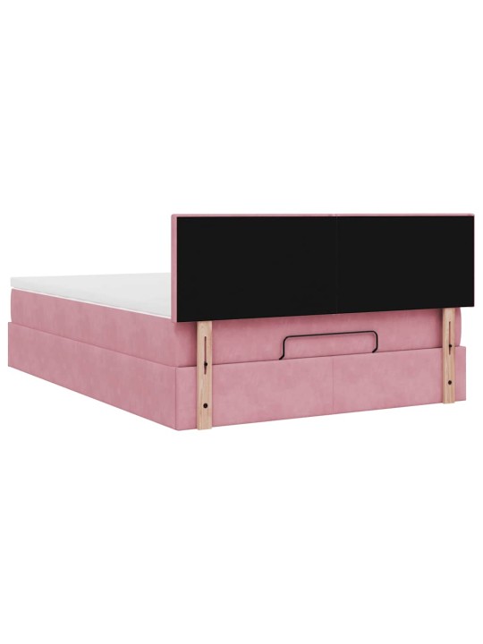 OTTOMANI VOODI MADRATSIGA JA LED, ROOSA, 140X190CM, SAMET
