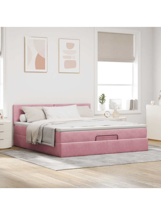OTTOMANI VOODI MADRATSI JA LED-LAMPIDEGA ROOSA 160X200CM SAMET