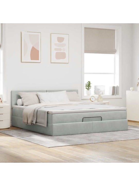 OTTOMANI VOODI MADRATSIGA JA LED, HELEHALL, 180X200CM, SAMET