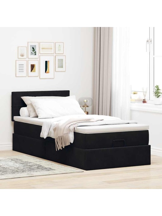 Ottomani voodi madratsi ja led, must, 80x200cm, samet