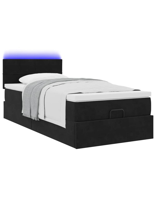 Ottomani voodi madratsi ja led, must, 80x200cm, samet