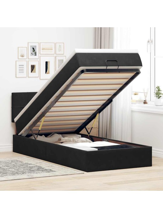 Ottomani voodi madratsi ja led, must, 80x200cm, samet