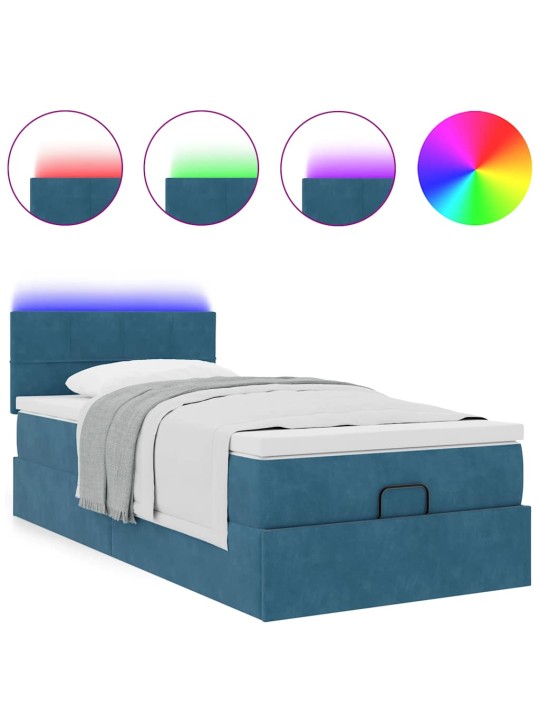 OTTOMANI VOODI MADRATSI JA LED, TUMESININE, 80X200CM, SAMET
