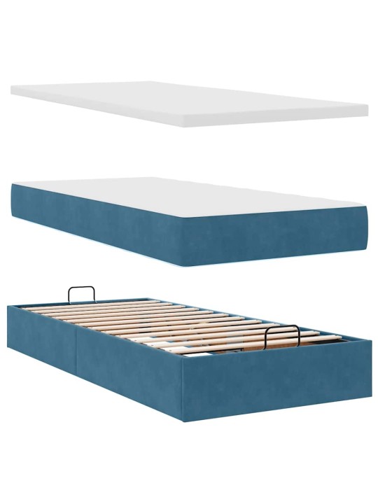 OTTOMANI VOODI MADRATSI JA LED, TUMESININE, 80X200CM, SAMET