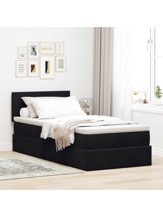 Ottomani voodiraam madratsiga, must, 90x200cm, samet